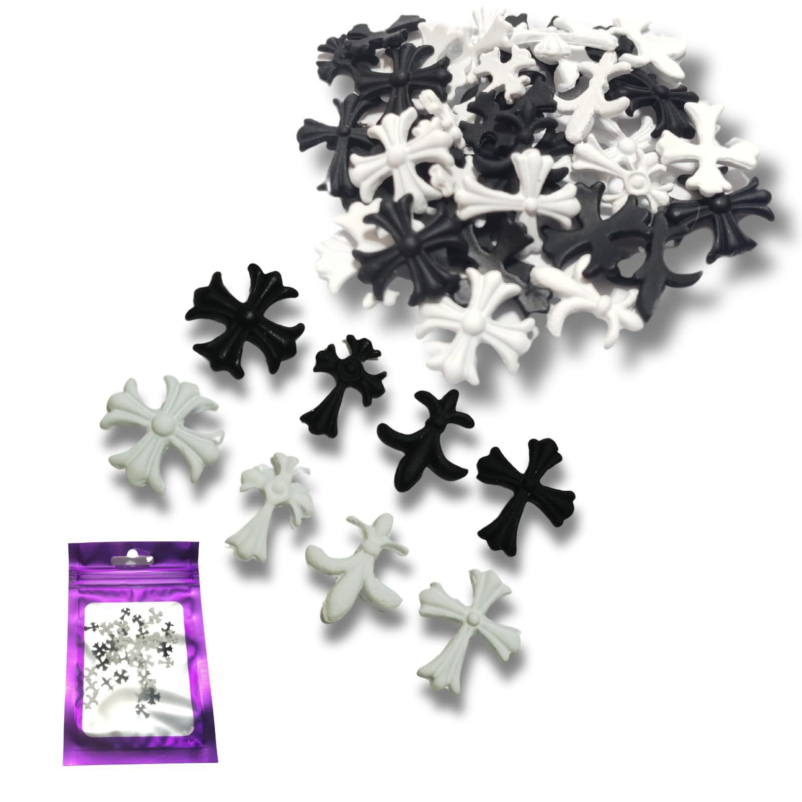 新品 MiHarutsu ネイルパーツ十字架 黒 白 ネイルパーツ じゅうじか