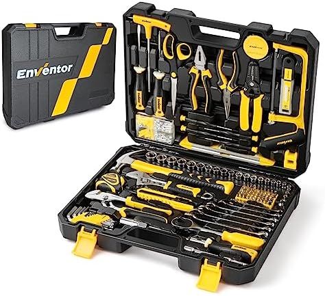 Enventor 工具セット ホームツールセット 家庭修理 工具箱 道具セット 日常ツールキット日常ツールキット 家庭用 バイク 自転車 便利な収納ケース付き 修理道具セット 車整備 家具組み立て DIYセット 108PCS