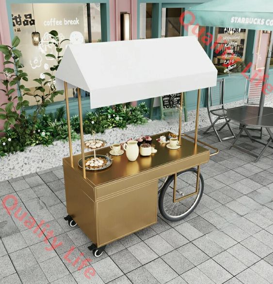 北欧風アイアン花車 屋台車 ショッピングモールのプロモーション用 引き出し付きキャビネット 移動式販売車 アウトドア展示販売車 140CM