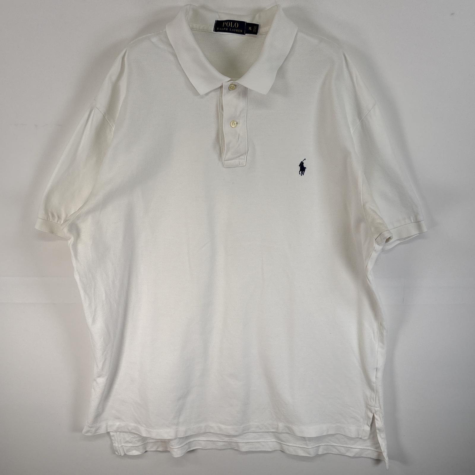古着 ポロ・ラルフローレン POLO RALPH LAUREN 鹿の子 半袖 ポロシャツ ロゴ 刺繍 大きいサイズ 2ボタン XL  ホワイト 無地 メンズ