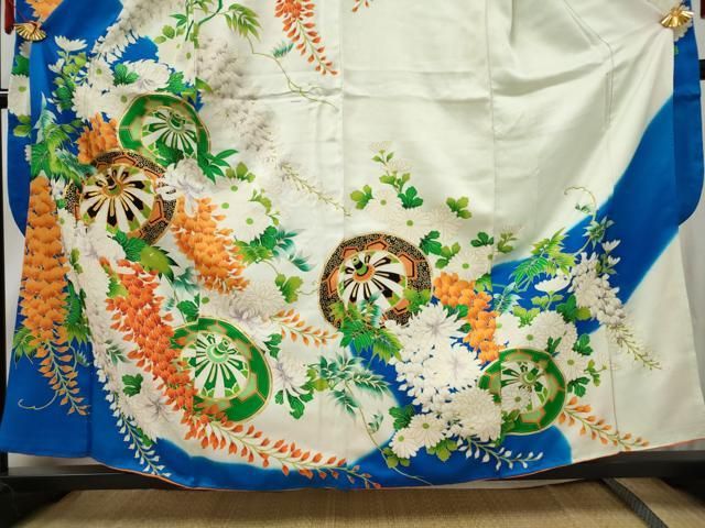 平和屋着物□豪華振袖 駒刺繍 片輪車草花文 金彩 正絹 逸品