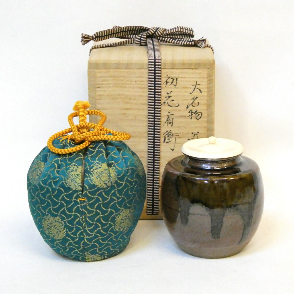 唐物・大名物写】松本鐵山作 大名物写 初花肩衝茶入 細丸竜鳥襷