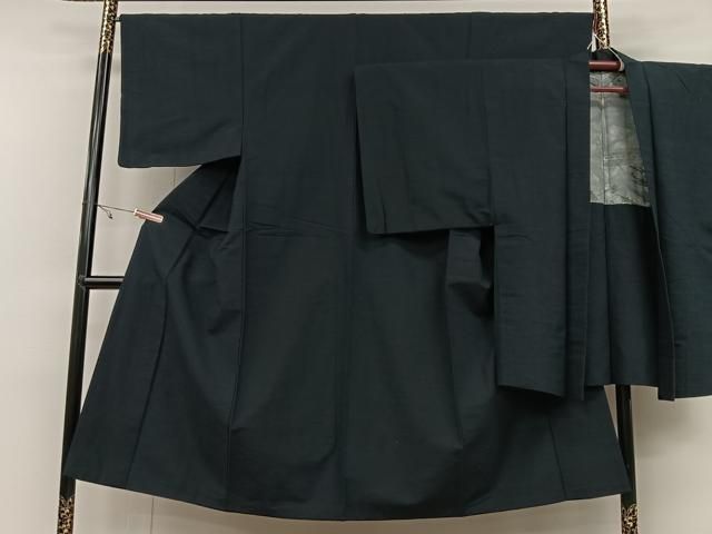 平和屋着物○男性 紬 アンサンブル 色無地 青褐色 キングサイズ 正絹  