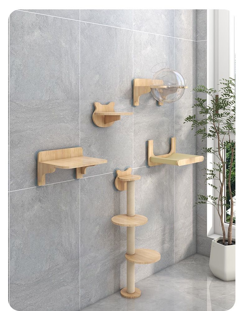 ✅ 吸盤で簡単設置 お部屋が空中キャットランドに 壁付けキャットステップセット