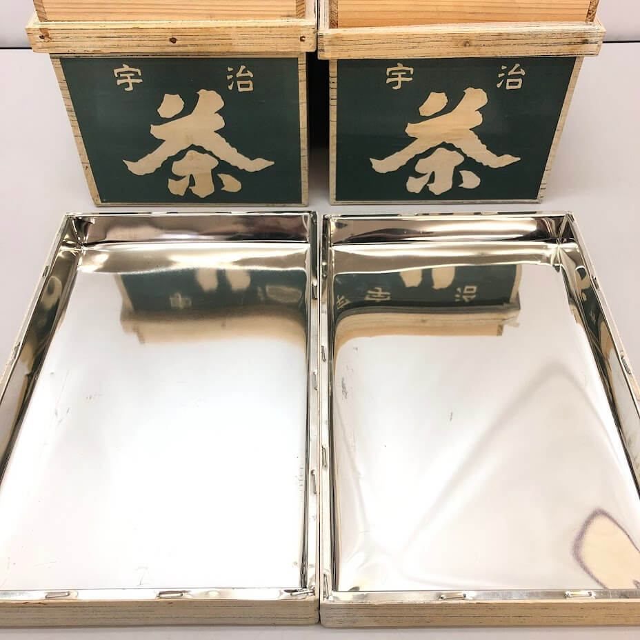 ss6567 【中古】 ミニ茶箱 2個セット 小型 収納箱 木箱 保存箱 木製 小物入れ 卓上サイズ 収納 ケース お茶 ブリキ 昭和 レトロ 和小物  インテリア DIY ミニ茶箱 中古