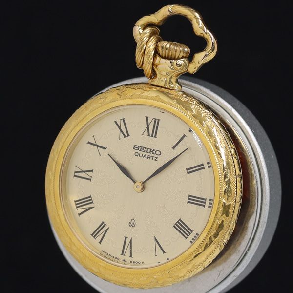 セイコー 1400-0600 QZ ゴールド文字盤 懐中時計 KRH 2000000 NSK