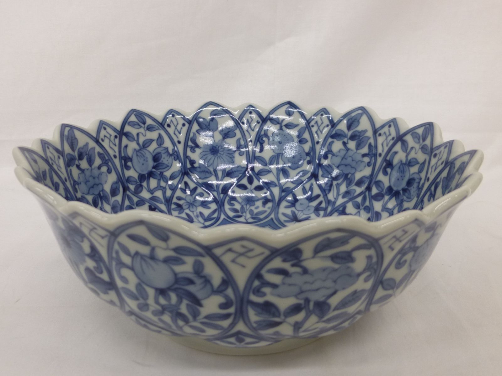 龍峰窯 花鳥図 染付 中鉢揃 5枚セット 中皿 輪花