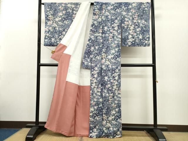 平和屋着物□上質な小紋 草花文 たたき染め 金彩 鬼しぼ縮緬 ますいわ  