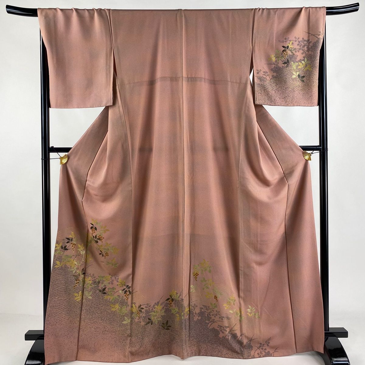 訪問着 身丈168cm 裄丈68.5cm L 袷 葉と実 波 金彩 ぼかし