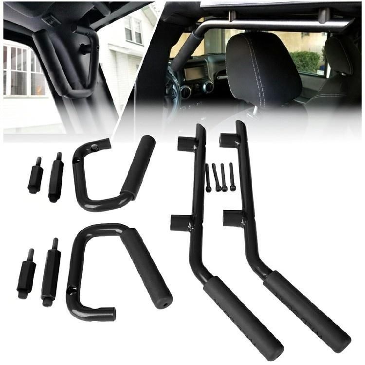 ジープ ラングラー JK 用 フロント＆リア ドアハンドル ルーフハンドル アルミ製 ブラック カスタムパーツ 10.09