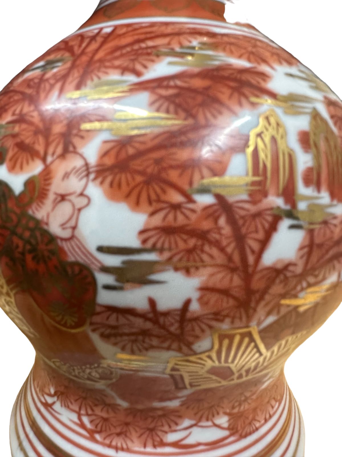 花入 湖東 焼 象遊環双耳 金彩色絵人物 赤絵 細密手描 花瓶 金襴手 箱