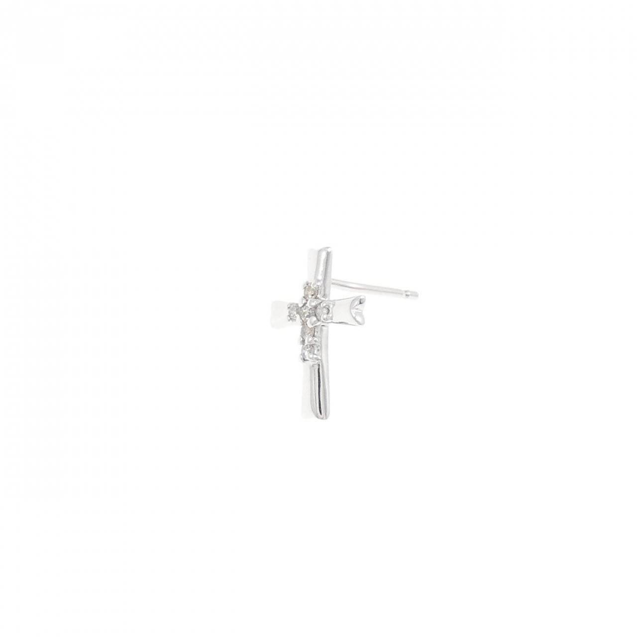 K14WG クロス ダイヤモンド ピアス 0.04CT 片耳