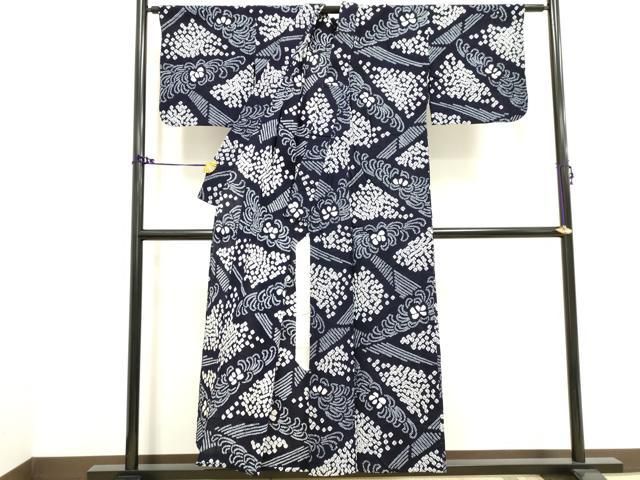 平和屋着物∴夏物　浴衣　有松鳴海絞り　舞花文　菊　綿　逸品　DAAV7273cd 平和屋着物∴夏物 浴衣 有松鳴海絞り 舞花文 菊 綿 逸品 DAAV7273cd