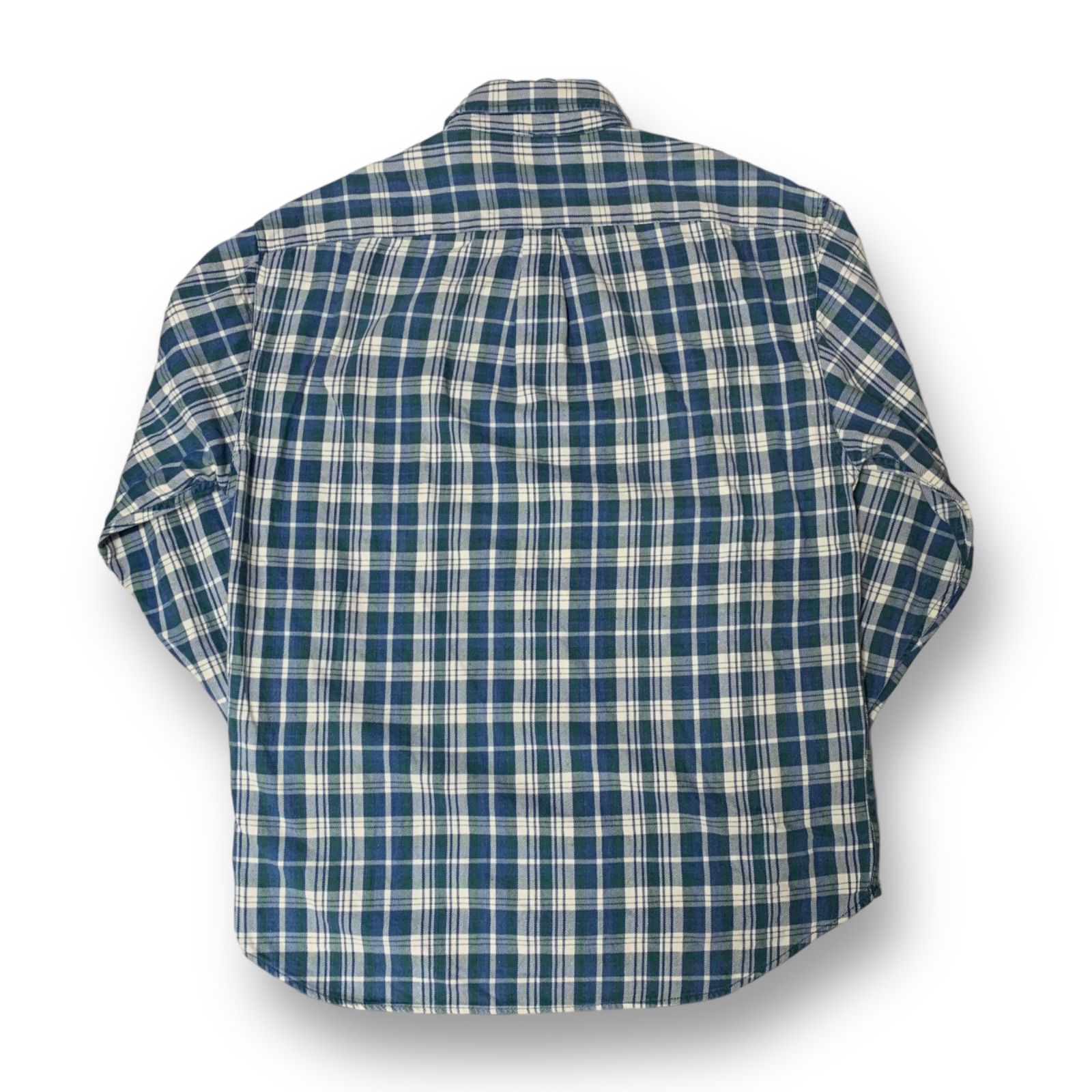 90s OLD GAP L/S Button Down Flannel Check Shirt オールドギャップ ボタンダウンシャツ チェックシャツ  ネルシャツ ブルー グリーン ホワイト Lサイズ マカオ製 紺タグ 刺繍タグ ネクストヴィンテージ