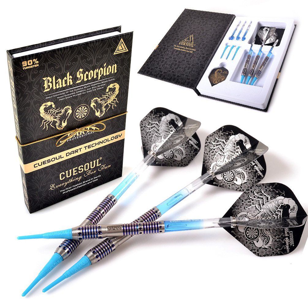 Color スカイブルー CUESOUL BLACK SCORPION 18gタングステンソフトチップダーツセット チタンコーティング仕上げのバレル CSBS-F3308-18