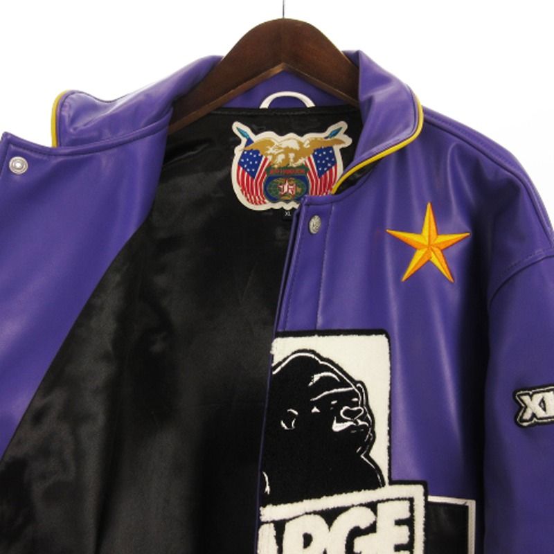 【XLARGE】 エクストララージ スタジャン カウハイドレザー パイル刺繍 X-LARGE エクストララージ パイル地ロゴ レザー ウール スタジャン