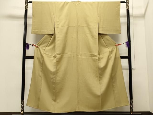 平和屋着物▽上質な色無地 単衣 吉祥地紋 木蘭色 正絹 逸品