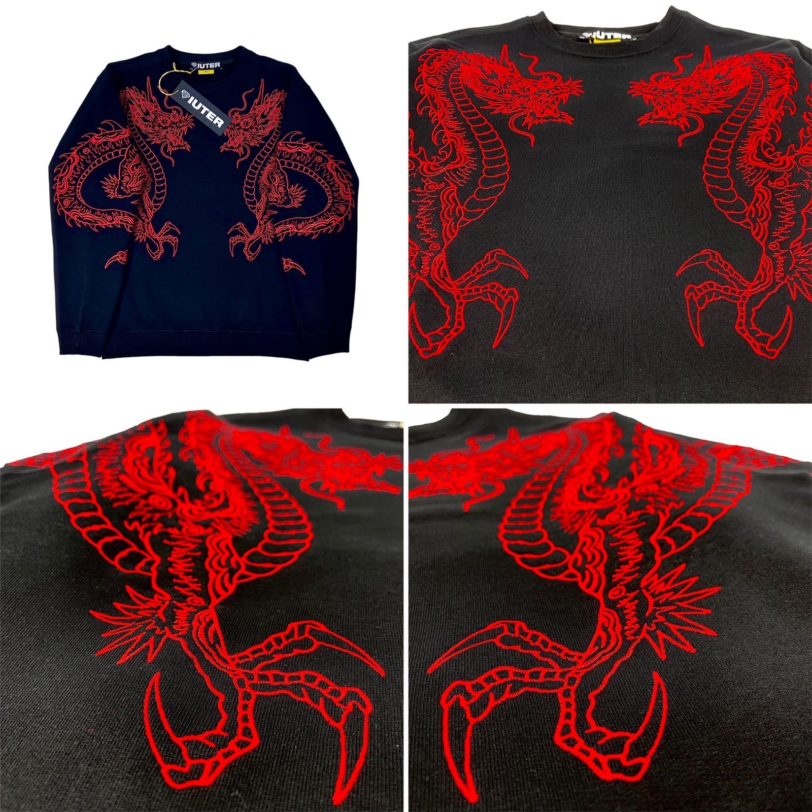 IUTER イウター 龍 ドラゴン 刺繍 ワイド ルーズ フィット クルー 