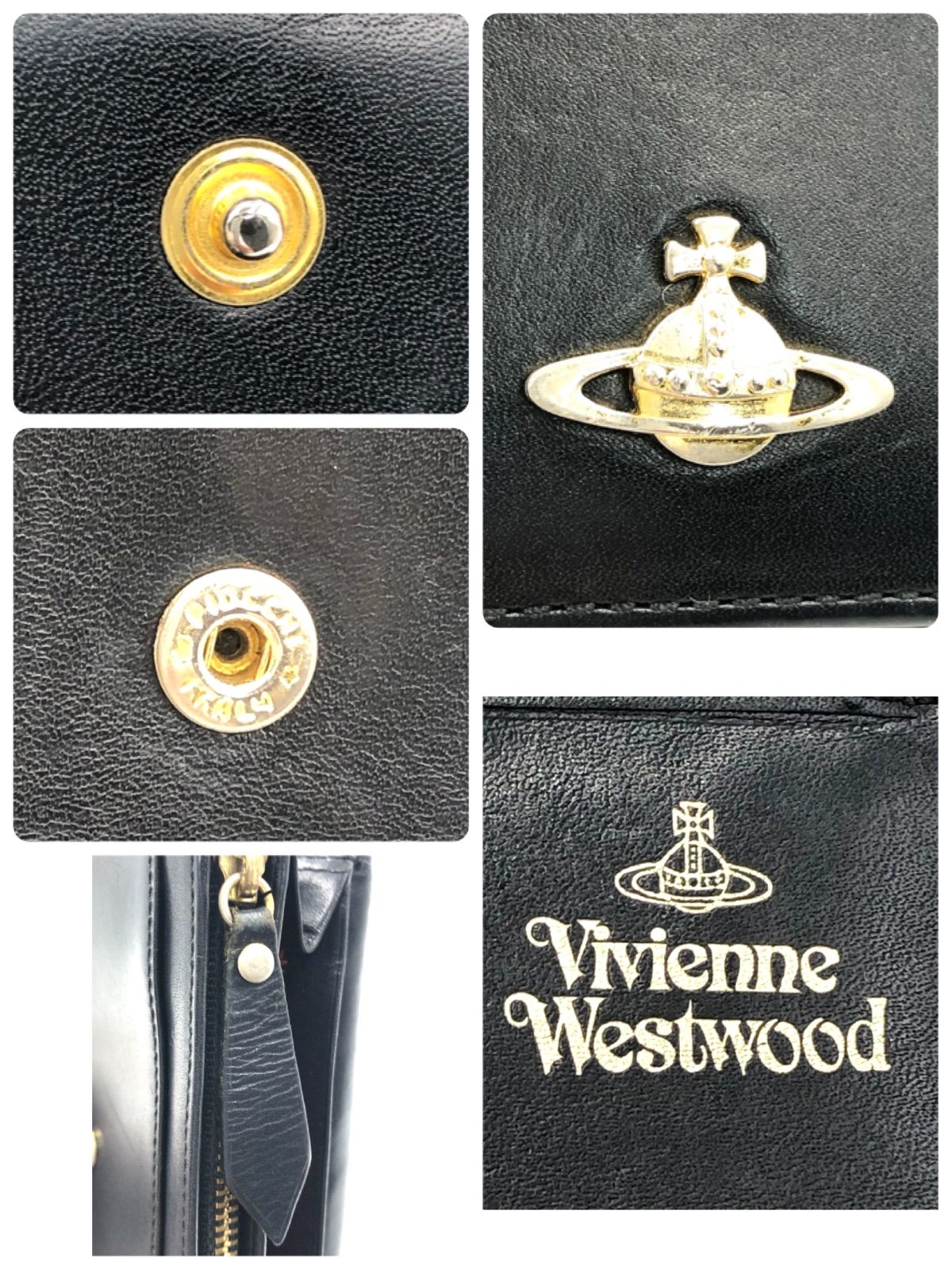 ■美品■Vivienne Westwood ヴィヴィアンウエストウッド　ゴールドオーブ　二つ折り財布　レザー　本革　ブラック　ゴールド金具　内側レッド