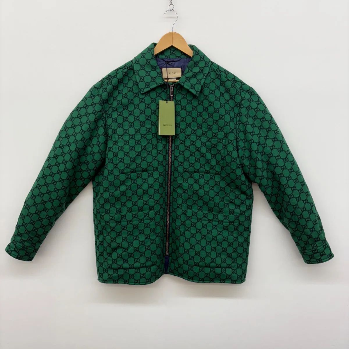 GUCCI/ｸﾞｯﾁ/50/GG総柄ﾌﾗﾝﾈﾙｵｰﾊﾞｰｻｲｽﾞﾒﾙﾄﾝｼﾞｬｹｯﾄ/GREEN/ｸﾞﾘｰﾝ - メルカリ