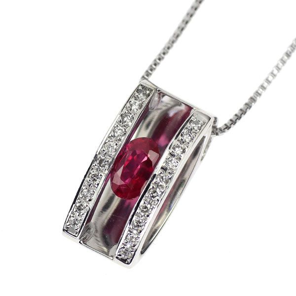 K18 WG ダイヤモンド　ルビー　ネックレス K18WG ルビー ダイヤモンド ペンダントネックレス 0.56ct D0.13ct