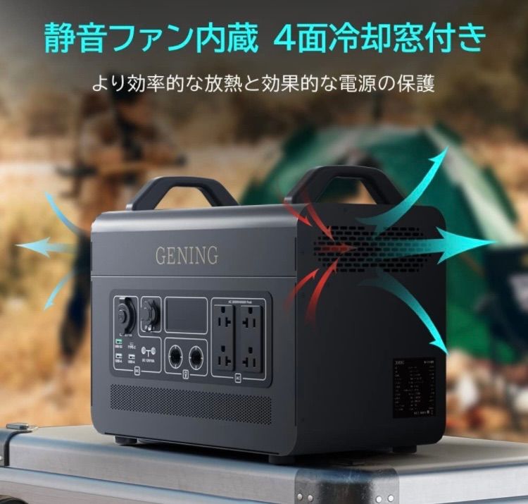 GENING ポータブル電源 2000 蓄電池 400000mAh/1536Wh 大容量 AC高出力 