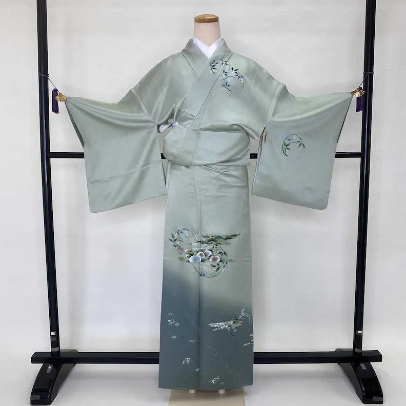 袷 総絞り訪問着 裄67センチ 菊水文様 紺白 商品検索 - 雅星