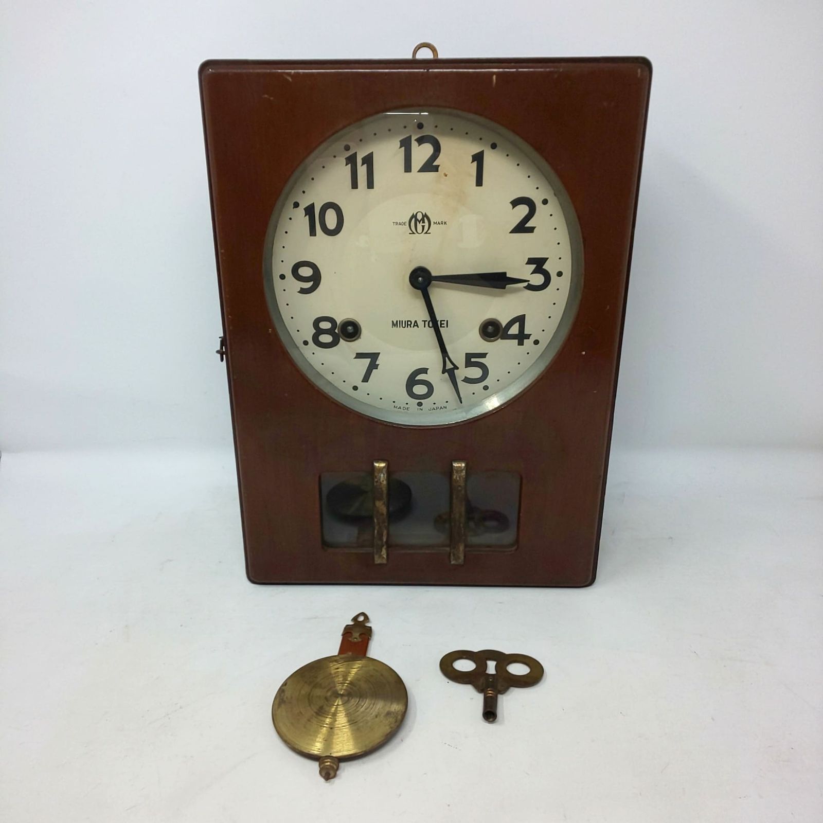1292 MIURA TOKEI 昭和レトロ 掛け時計 アンティーク ゼンマイ振り子時計 時計 当時物 現状品