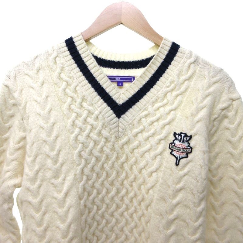 ビームスゴルフ BEAMS GOLF ケーブルニット セーター Vネック ロゴ刺繍  