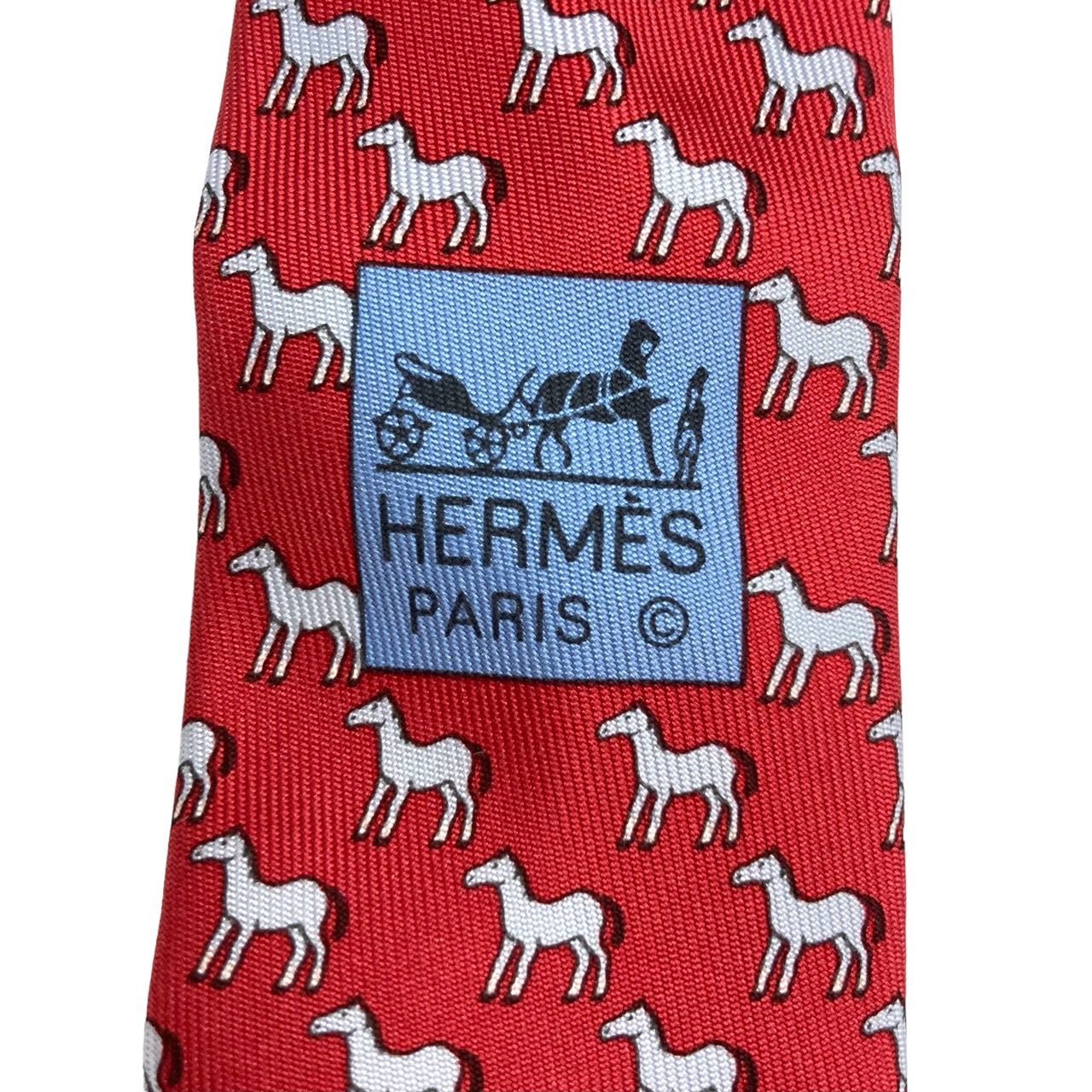 【新作】送料無料 HERMES エルメス ネクタイ シルク レッド系 折り紙風馬柄 ネクタイ