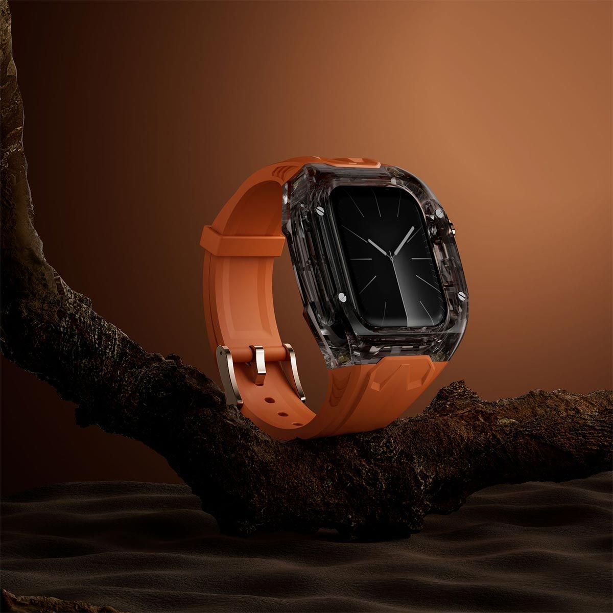 Apple Watch クリア バンド ラバー44 45 オレンジ G30-h 50%offクーポン有 アップルウォッチ バンド 透明 クリア ベルト