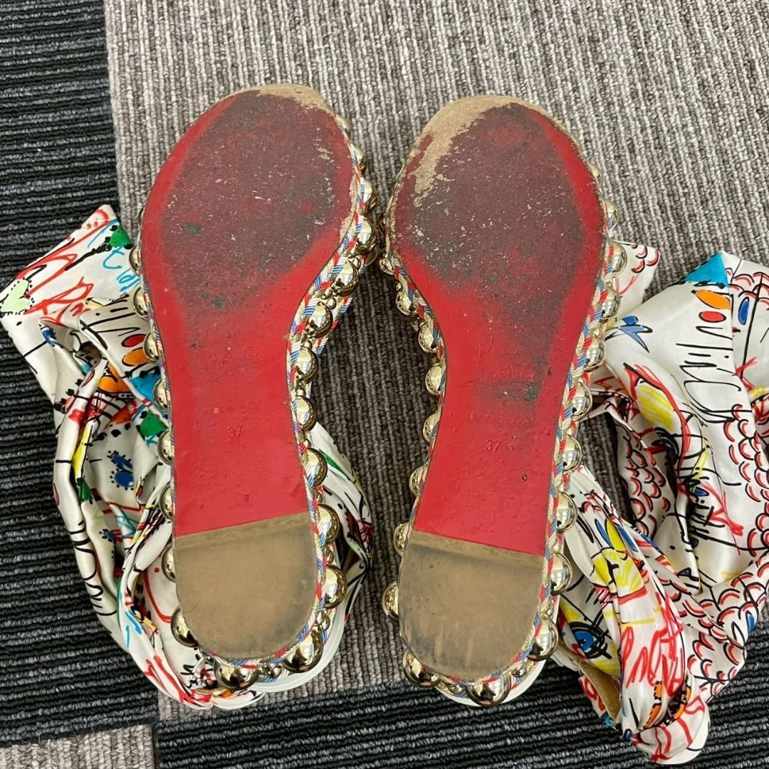 ルブタン マルチカラー リボン パテントレザー スタッズ サンダル KIN-KAAI_COM