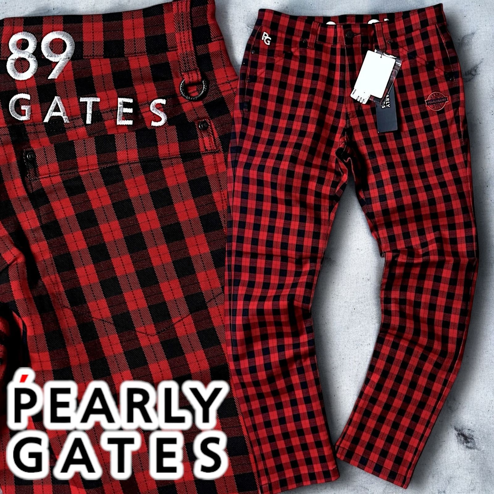 PEARLY GATES パーリーゲイツ ツイル ハイパワーストレッチ チェック柄パンツ ロゴ刺繍 コットン混 パワフルストレッチ チェック柄 テーパードパンツ ゴルフウェア メンズ GOLF スポーツ レジャ