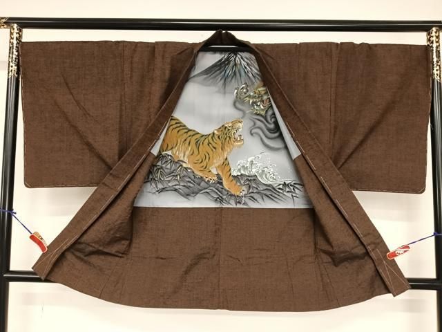 平和屋着物 男性 紬 アンサンブル 色無地 鉄黒色 正絹 zg