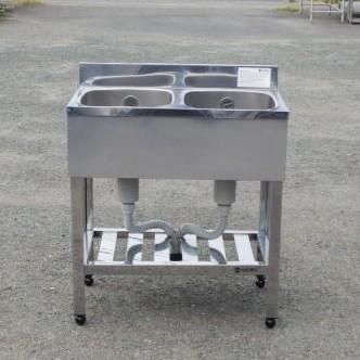 2 アズマ 業務用 ステンレス 2槽シンク W750 D450 H800 90 mm 厨房 KP2-750 槽内寸W323D378深210mm W75