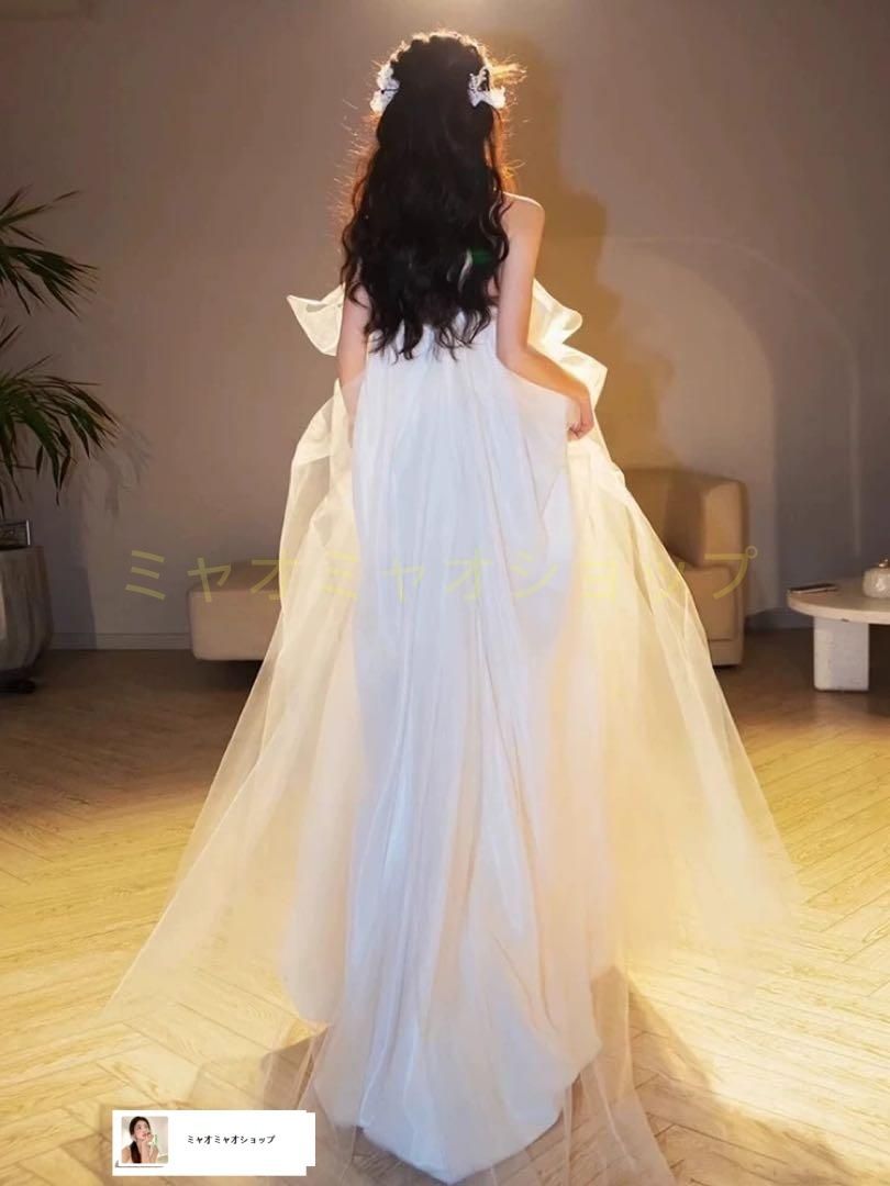 大きなリボン付ウェディングドレス?パールが可愛い結婚式用マタニティOK