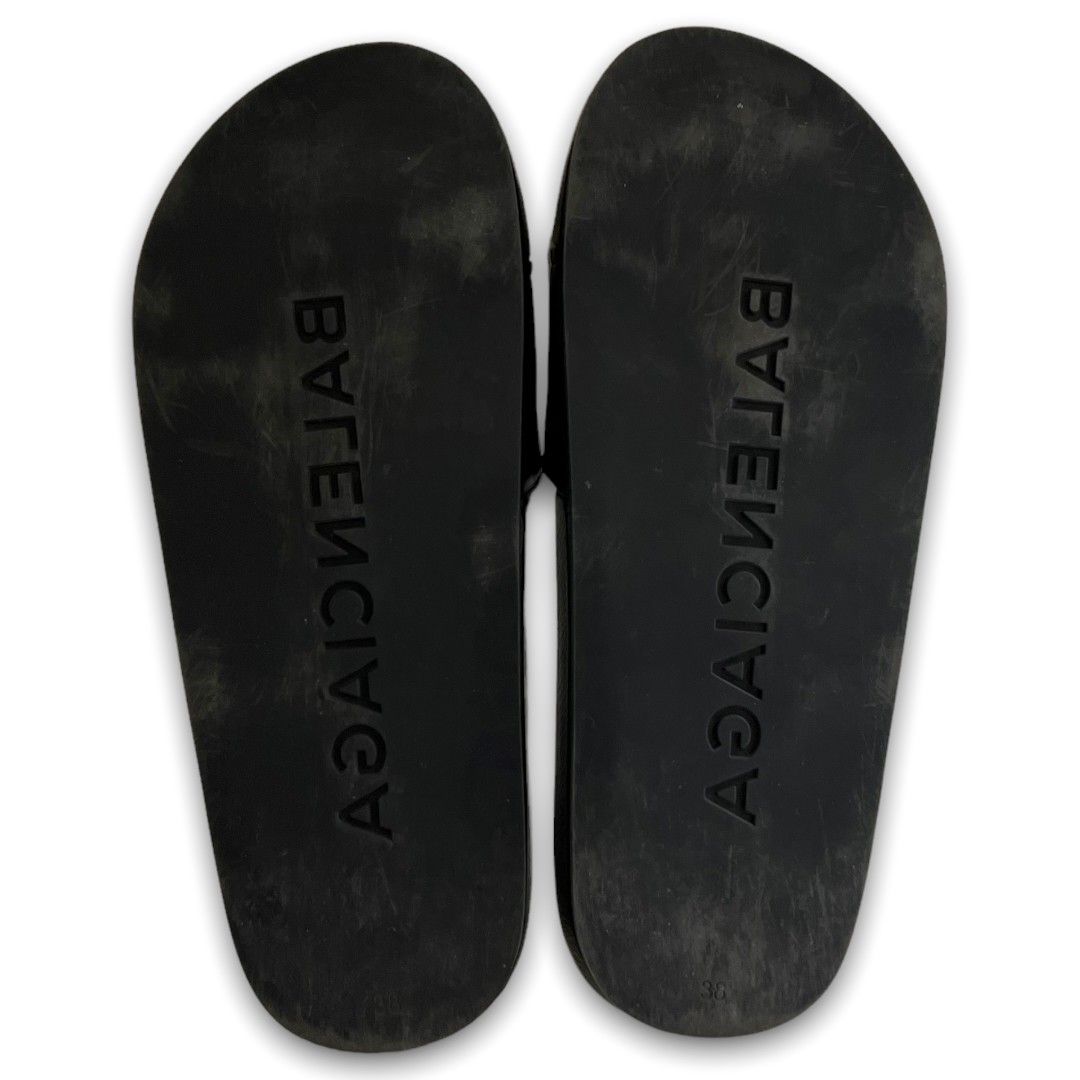 BALENCIAGA ブラックレザーサンダル 38 バレンシアガ レザーサンダル スタッズ レディース 38 黒