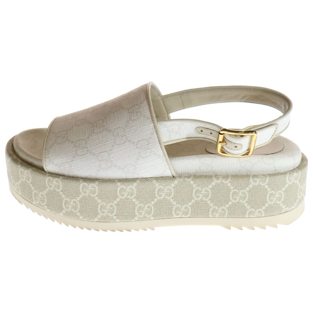 GUCCI グッチ GGスプリーム キャンバス プラットフォーム 厚底 ストラップ サンダル ゴールド金具 ホワイトレディース 701153