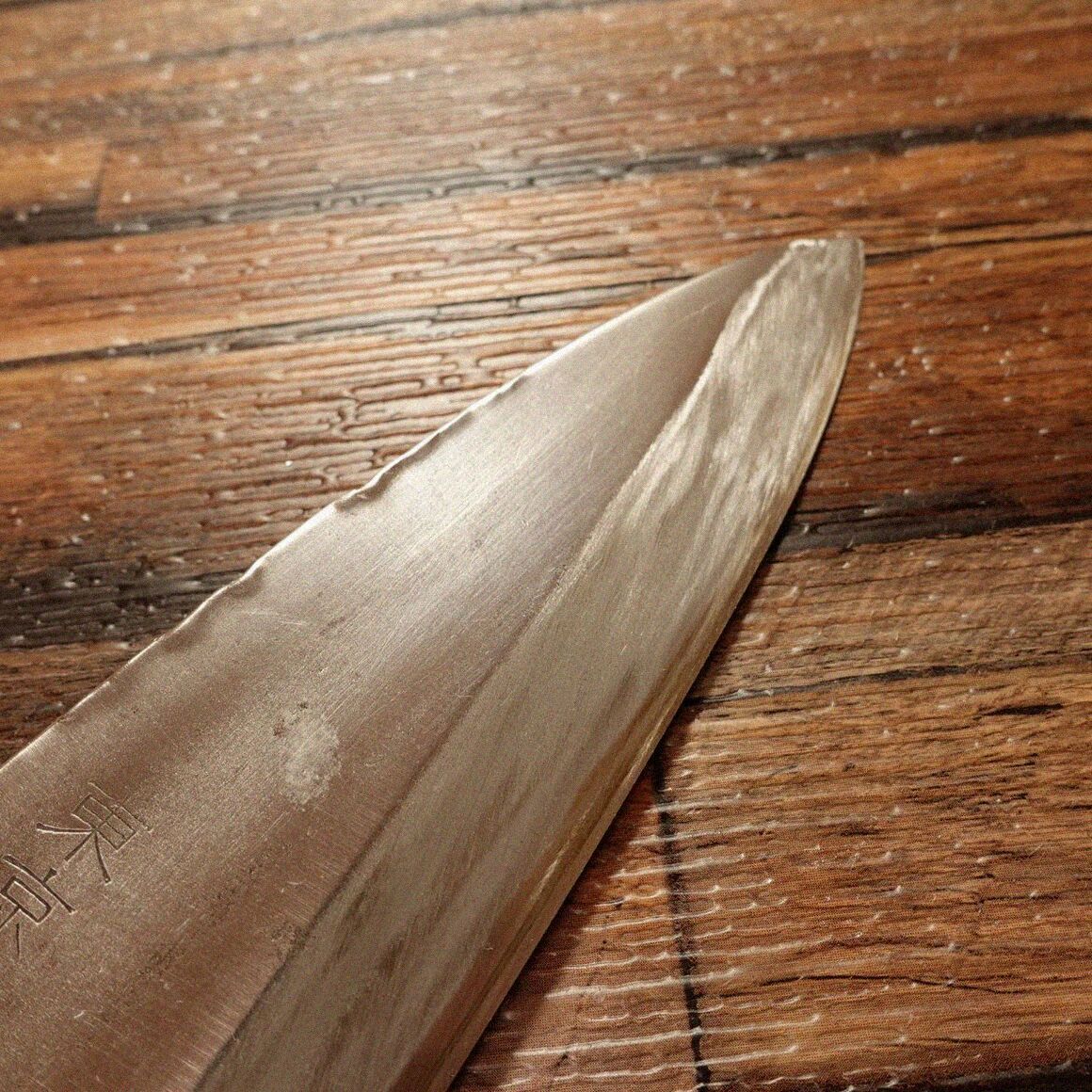石月 出刃包丁 研ぎ済 東京石月作 水牛柄 6寸出刃 ハガネ 峰に傷あり