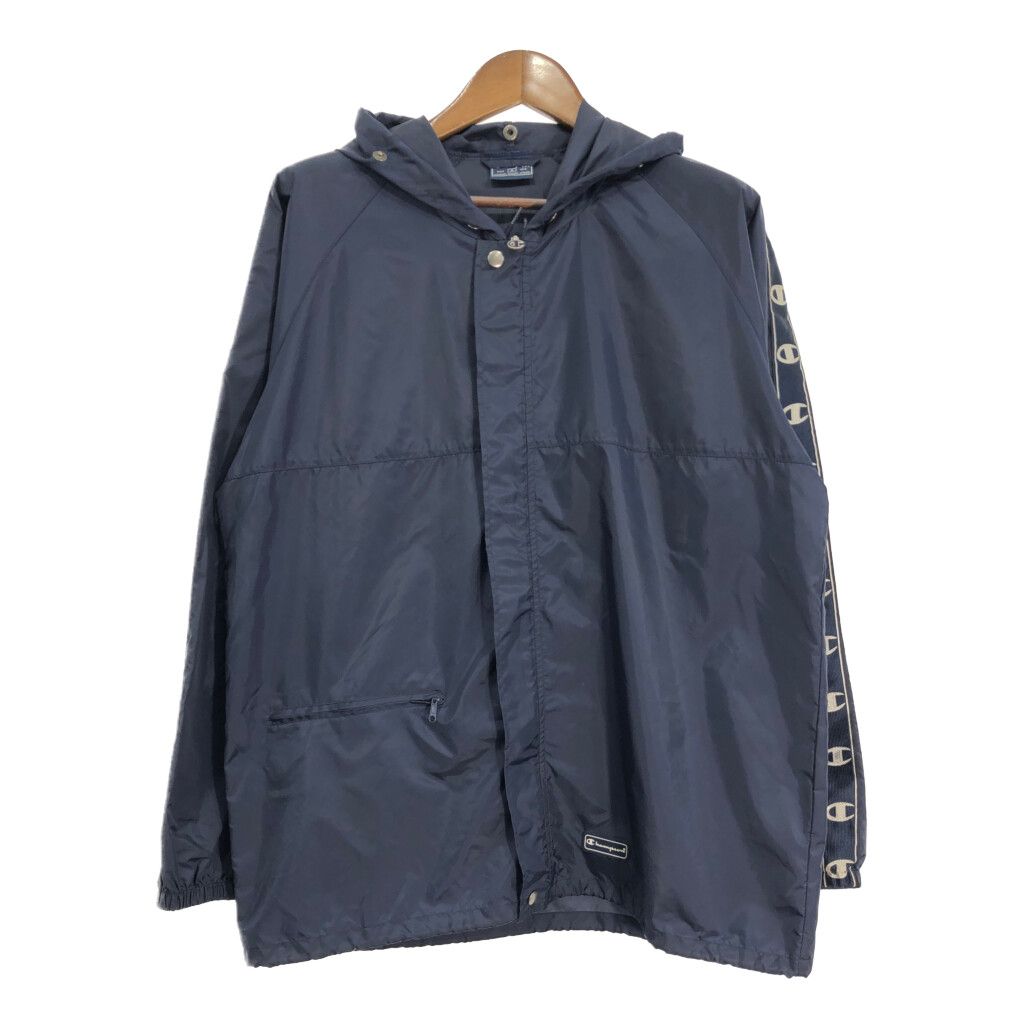 90年代 Champion チャンピオン ナイロン パーカージャケット ネイビー (メンズ M) 中古 古着 S1942