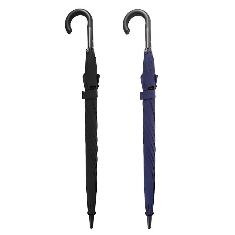 Zruier 傘 メンズ レディース 長傘 超軽量●豪雨台風対応 超撥水 耐風 230T高強度グラスファイバー Teflon加工 丈夫 日傘 大きい 直径110cm 紳士長傘 晴雨兼用 収納ポーチ付き ネイビー ブラック 2 直径110cm 1