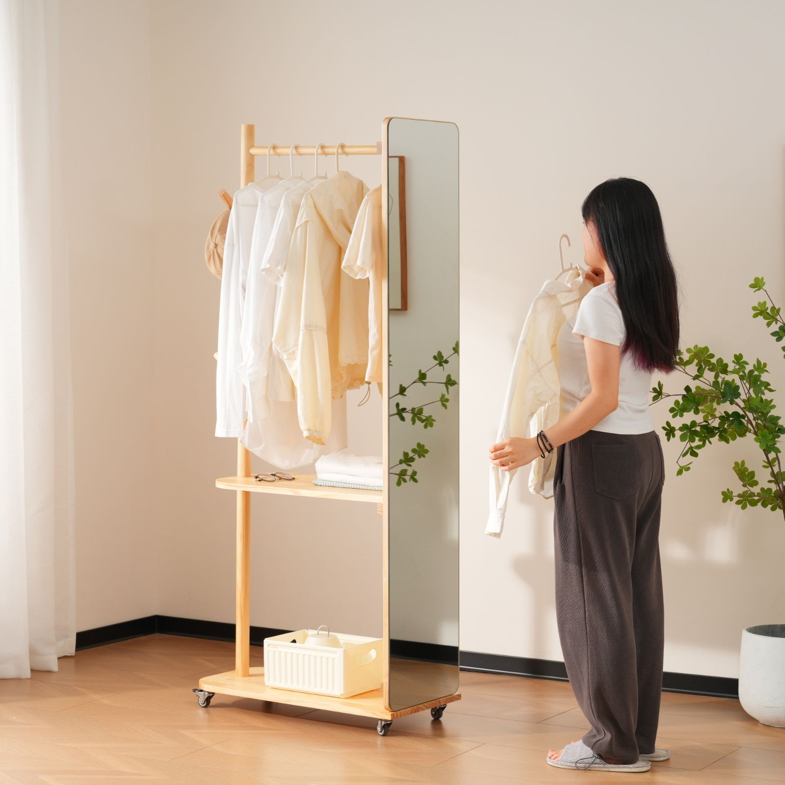 鏡 姿見 玄関 全身 ハンガーラック 収納 スタンド 回転 DIY 自撮り鏡鏡
