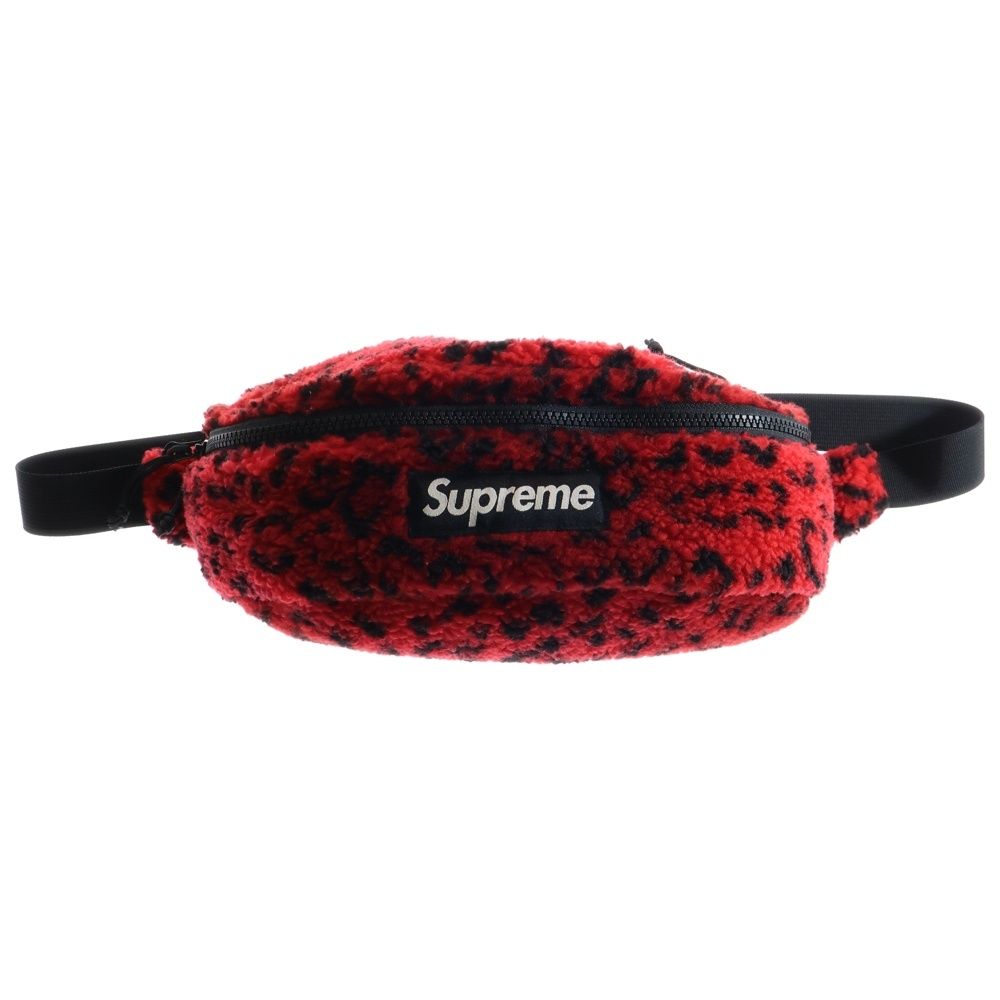 SUPREME シュプリーム 17AW Leopard Fleece Waist Bag レオパード柄 フリース ウェストバッグ レッド|ブラック