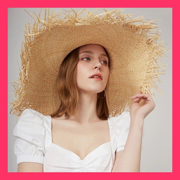 フリンジハット 麦わら つば広 麦わら帽子 ビッグハット 海 爽やかさ
