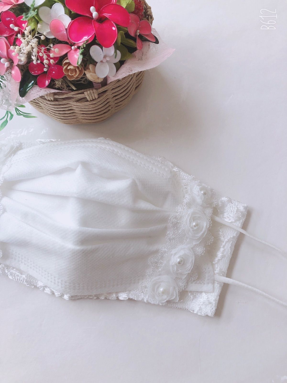 ㉒ 2way不織布マスクカバー エレガントなバラ柄チュールレース - メルカリ 