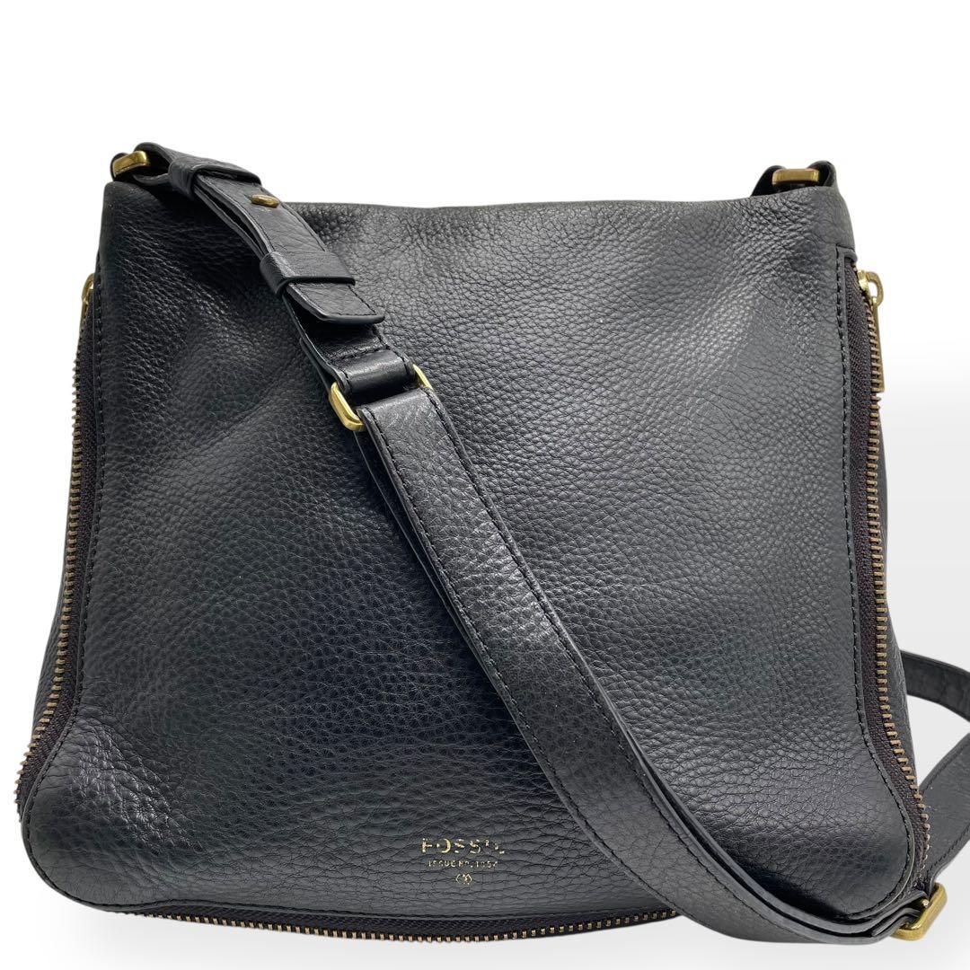 美品 FOSSIL フォッシル ショルダーバッグ ブラック レザー 斜