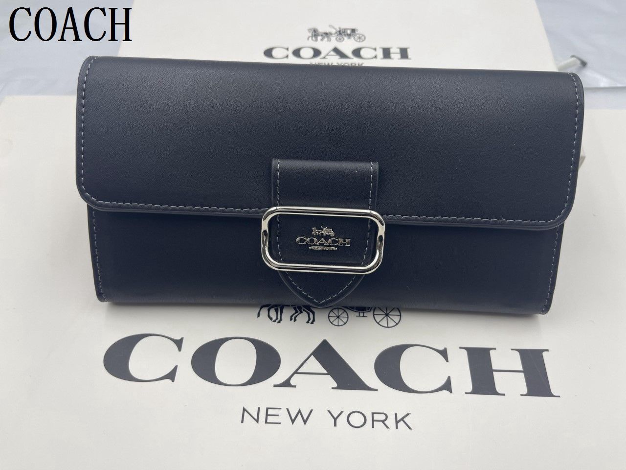 コーチ COACH 長財布  カーフレザー モーガン ロゴ フラップ スリム ウォレット 三つ折り 長財布  新品 未使用 贈り物CP243 3477  E20