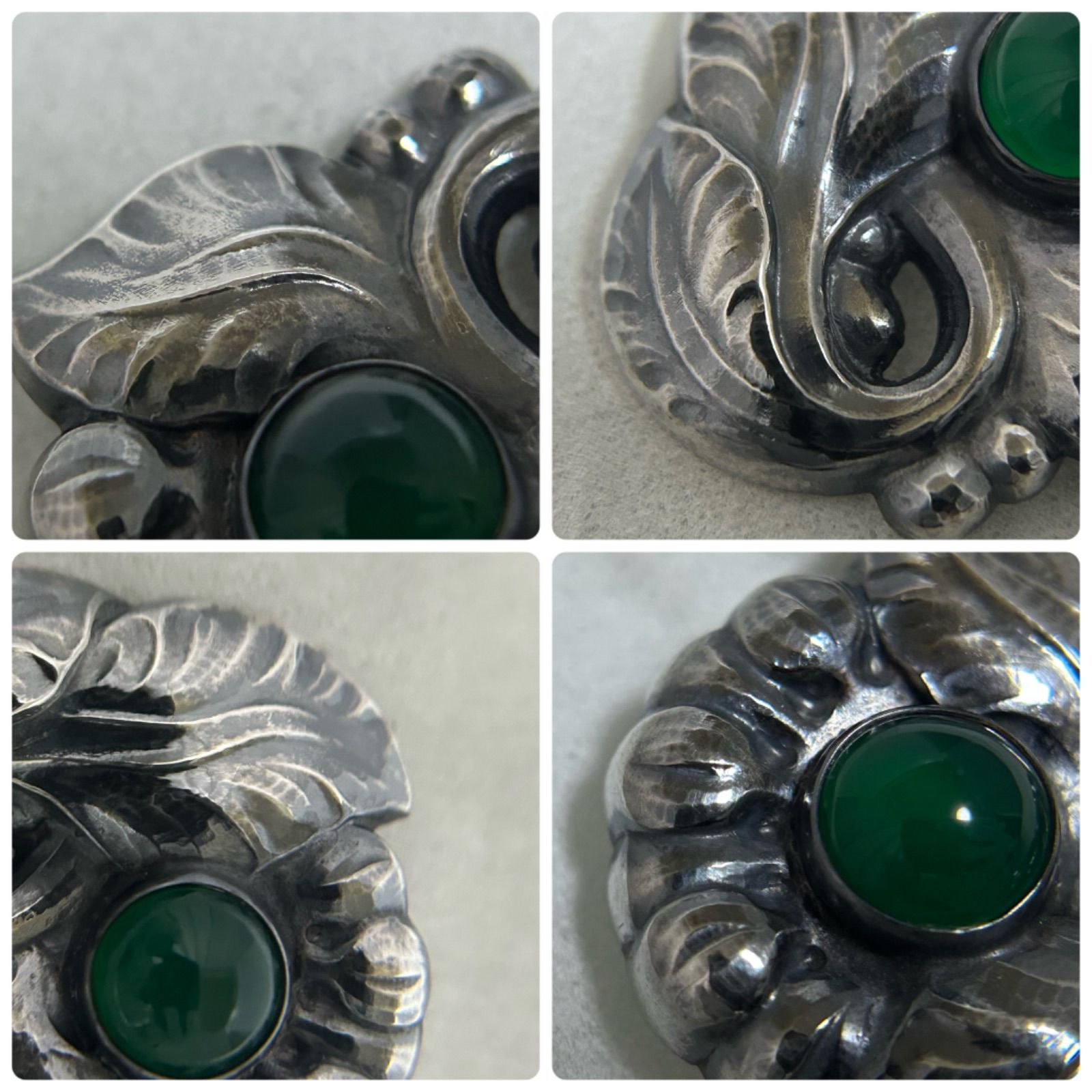 ジョージジェンセン激レアブローチ71グリーンアゲイト AG925 ヴィンテージ