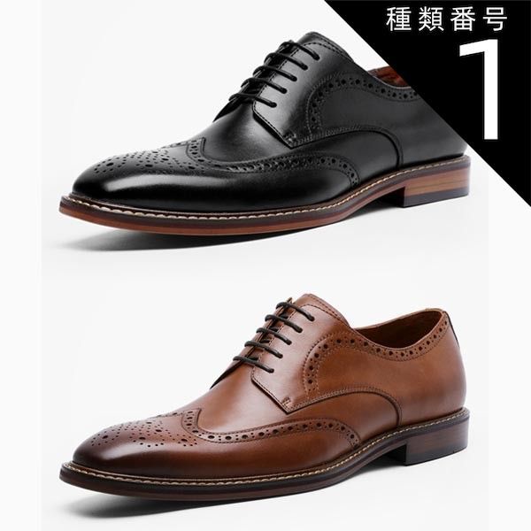 種類1：ブラック/24.0cm ビジネスシューズ メンズ 本革 ウィングチップ イタリアンデザイン メダリオン レースアップ メンズ ドレスアップ ビジネス