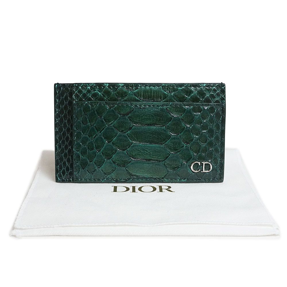 クリスチャンディオール CDロゴ カードケース 名刺入れ 定期入れ パスケース パイソン エキゾチックレザー グリーン 緑 Christian Dior(未使用 展示品)
